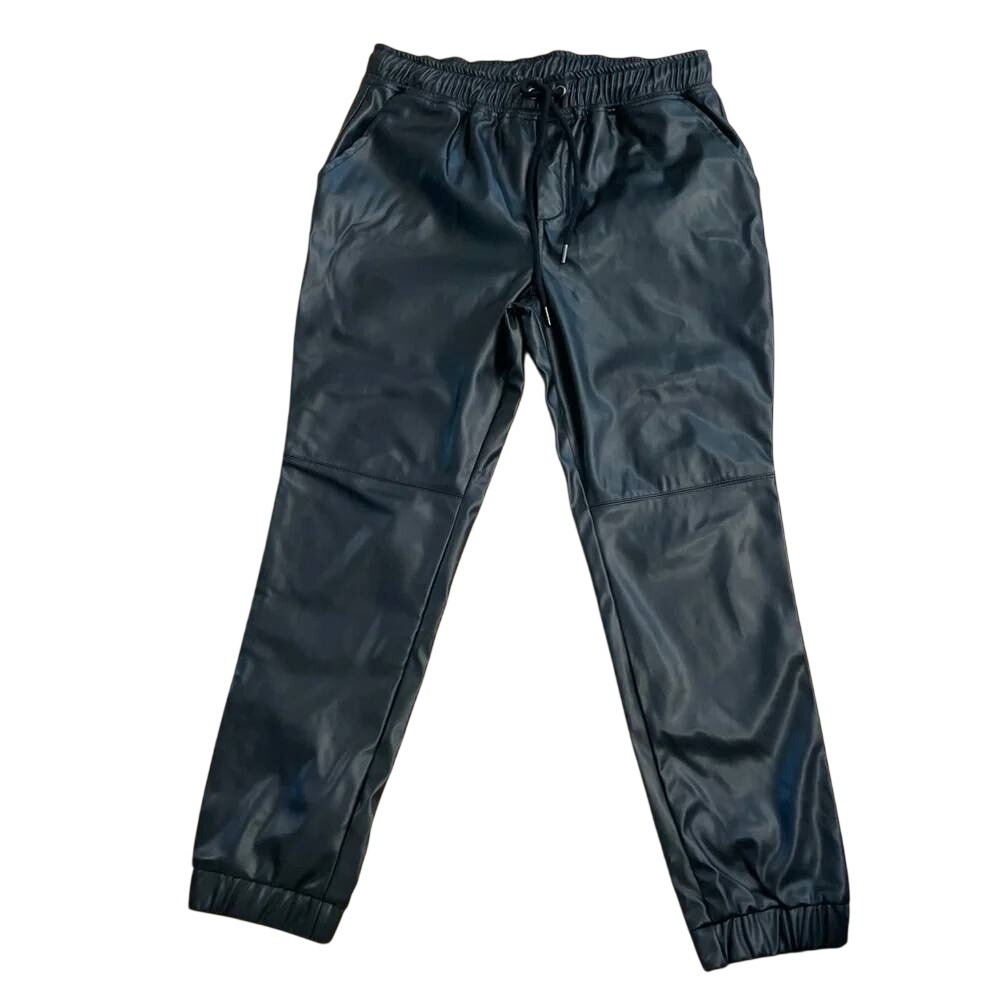 NEW w TAGS ee:some Womens Black Vegan Leather VL Joggers Drawstring Pants Size M